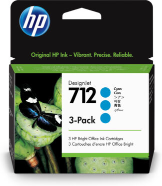 HP Pack de 3 cartouches d'encre DesignJet 712, cyan, 29 ml (HP3ED77A)