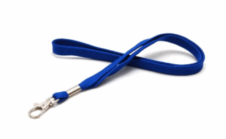 CORDON POLYESTER BLEU 12MM AVEC ATTACHE MOUSQUETON METAL+FERMOIR SECU (ABCORDBL)