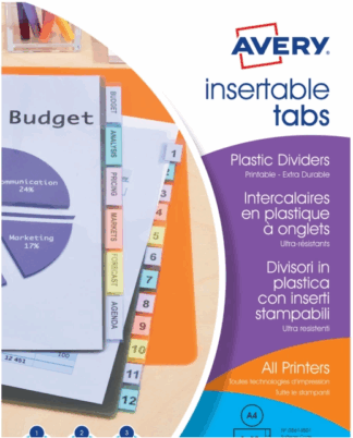 AVERY AVE 12 INTERCALAIRES PERSONNALISABLE POLYPRO  A4  (222999)