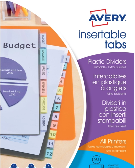 AVERY AVE 6 INTERCALAIRES PERSONNALISABLES POLYPRO A4+ (223027)