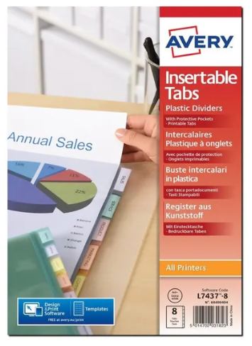 AVERY AVE 8 INTERCALAIRES PERSONNALISABLES POLYPRO A4 (222979)