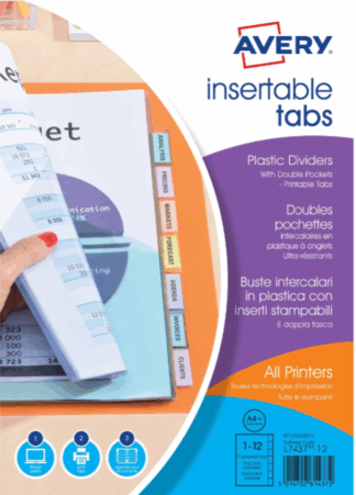 AVERY AVE INTERCALAIRES 12 TOUCHES POLYPRO SOMMAIRE IMPRIMABLE A4+  (AVE02000501X)