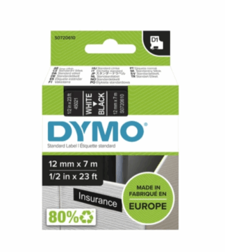 DYMO DYM RUBAN NYLON D1 BLANC SUR NOIR 12MMX7M (074023)