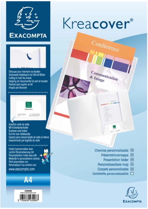 EXACOMPTA EXA CHEMISE 2 RABATS POLYPRO PERSONNALISABLE KREACOVER A4 BLANC (EXA43008E)